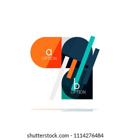 Minimal flat clean abstract option step infographic design element, geometric shapes - round squares, circles and lines layout with sample text, for business or web presentation, app or interface