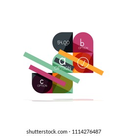 Minimal flat clean abstract option step infographic design element, geometric shapes - round squares, circles and lines layout with sample text, for business or web presentation, app or interface