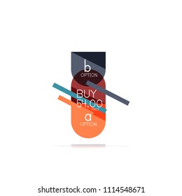 Minimal flat clean abstract option step infographic design element, geometric shapes - round squares, circles and lines layout with sample text, for business or web presentation, app or interface