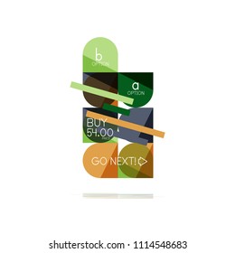 Mínimo diseño gráfico plano limpio y abstracto de opción paso elemento de diseño infográfico, formas geométricas - cuadrados redondos, círculos y diseño de líneas con texto de ejemplo, para presentación empresarial o web, aplicación o interfaz
