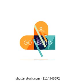 Minimal flat clean abstract option step infographic design element, geometric shapes - round squares, circles and lines layout with sample text, for business or web presentation, app or interface