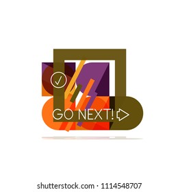 Minimal flat clean abstract option step infographic design element, geometric shapes - round squares, circles and lines layout with sample text, for business or web presentation, app or interface
