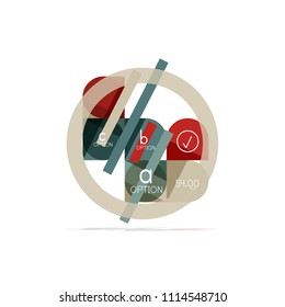 Minimal flat clean abstract option step infographic design element, geometric shapes - round squares, circles and lines layout with sample text, for business or web presentation, app or interface