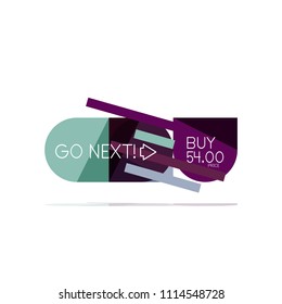 Minimal flat clean abstract option step infographic design element, geometric shapes - round squares, circles and lines layout with sample text, for business or web presentation, app or interface