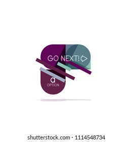 Minimal flat clean abstract option step infographic design element, geometric shapes - round squares, circles and lines layout with sample text, for business or web presentation, app or interface