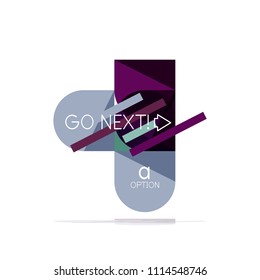 Minimal flat clean abstract option step infographic design element, geometric shapes - round squares, circles and lines layout with sample text, for business or web presentation, app or interface