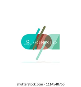 Minimal flat clean abstract option step infographic design element, geometric shapes - round squares, circles and lines layout with sample text, for business or web presentation, app or interface