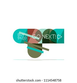 Minimal flat clean abstract option step infographic design element, geometric shapes - round squares, circles and lines layout with sample text, for business or web presentation, app or interface