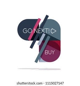 Minimal flat clean abstract option step infographic design element, geometric shapes - round squares, circles and lines layout with sample text, for business or web presentation, app or interface