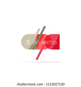 Minimal flat clean abstract option step infographic design element, geometric shapes - round squares, circles and lines layout with sample text, for business or web presentation, app or interface