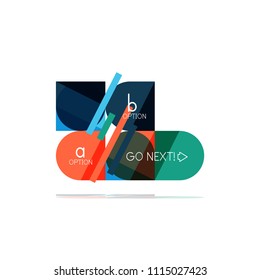 Mínimo diseño gráfico plano limpio y abstracto de opción paso elemento de diseño infográfico, formas geométricas - cuadrados redondos, círculos y diseño de líneas con texto de ejemplo, para presentación empresarial o web, aplicación o interfaz