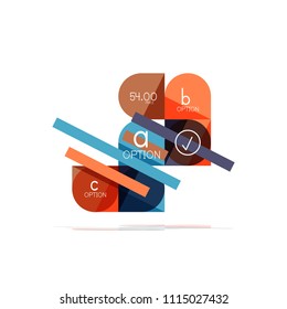 Mínimo diseño gráfico plano limpio y abstracto de opción paso elemento de diseño infográfico, formas geométricas - cuadrados redondos, círculos y diseño de líneas con texto de ejemplo, para presentación empresarial o web, aplicación o interfaz