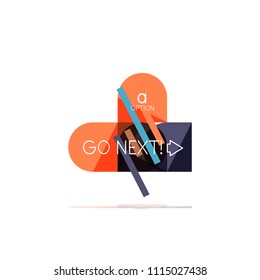 Minimal flat clean abstract option step infographic design element, geometric shapes - round squares, circles and lines layout with sample text, for business or web presentation, app or interface