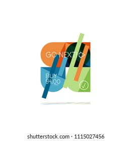 Minimal flache, saubere abstrakte Option Schritt für Infografik Design Element, geometrische Formen - runde Quadrate, Kreise und Linien Layout mit Beispieltext, für Geschäfts- oder Webpräsentation, App oder Schnittstelle