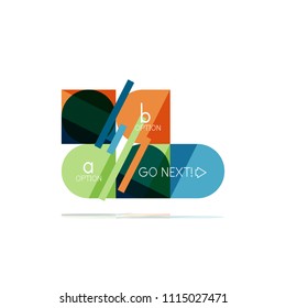 Minimal flat clean abstract option step infographic design element, geometric shapes - round squares, circles and lines layout with sample text, for business or web presentation, app or interface