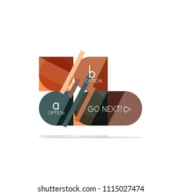 Minimal flat clean abstract option step infographic design element, geometric shapes - round squares, circles and lines layout with sample text, for business or web presentation, app or interface