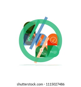 Minimal flat clean abstract option step infographic design element, geometric shapes - round squares, circles and lines layout with sample text, for business or web presentation, app or interface