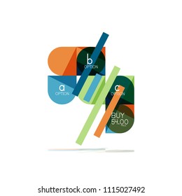 Mínimo diseño gráfico plano limpio y abstracto de opción paso elemento de diseño infográfico, formas geométricas - cuadrados redondos, círculos y diseño de líneas con texto de ejemplo, para presentación empresarial o web, aplicación o interfaz