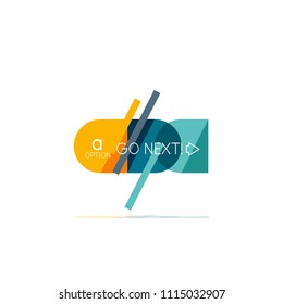 Mínimo diseño gráfico plano limpio y abstracto de opción paso elemento de diseño infográfico, formas geométricas - cuadrados redondos, círculos y diseño de líneas con texto de ejemplo, para presentación empresarial o web, aplicación o interfaz