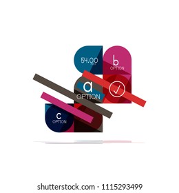 Mínimo diseño gráfico plano limpio y abstracto de opción paso elemento de diseño infográfico, formas geométricas - cuadrados redondos, círculos y diseño de líneas con texto de ejemplo, para presentación empresarial o web, aplicación o interfaz