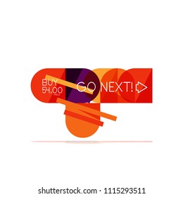 Minimal flat clean abstract option step infographic design element, geometric shapes - round squares, circles and lines layout with sample text, for business or web presentation, app or interface