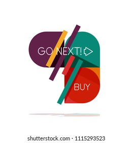 Minimal flat clean abstract option step infographic design element, geometric shapes - round squares, circles and lines layout with sample text, for business or web presentation, app or interface