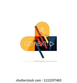 Minimal flat clean abstract option step infographic design element, geometric shapes - round squares, circles and lines layout with sample text, for business or web presentation, app or interface