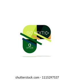 Mínimo diseño gráfico plano limpio y abstracto de opción paso elemento de diseño infográfico, formas geométricas - cuadrados redondos, círculos y diseño de líneas con texto de ejemplo, para presentación empresarial o web, aplicación o interfaz