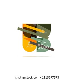 Minimal flat clean abstract option step infographic design element, geometric shapes - round squares, circles and lines layout with sample text, for business or web presentation, app or interface