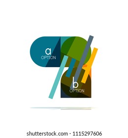 Minimal flat clean abstract option step infographic design element, geometric shapes - round squares, circles and lines layout with sample text, for business or web presentation, app or interface