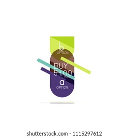 Minimal flat clean abstract option step infographic design element, geometric shapes - round squares, circles and lines layout with sample text, for business or web presentation, app or interface