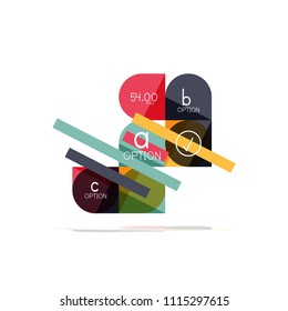 Minimal flat clean abstract option step infographic design element, geometric shapes - round squares, circles and lines layout with sample text, for business or web presentation, app or interface