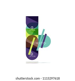 Minimal flat clean abstract option step infographic design element, geometric shapes - round squares, circles and lines layout with sample text, for business or web presentation, app or interface