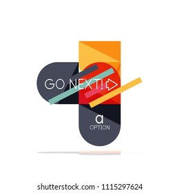 Minimal flat clean abstract option step infographic design element, geometric shapes - round squares, circles and lines layout with sample text, for business or web presentation, app or interface