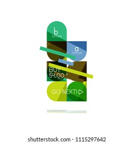 Mínimo diseño gráfico plano limpio y abstracto de opción paso elemento de diseño infográfico, formas geométricas - cuadrados redondos, círculos y diseño de líneas con texto de ejemplo, para presentación empresarial o web, aplicación o interfaz