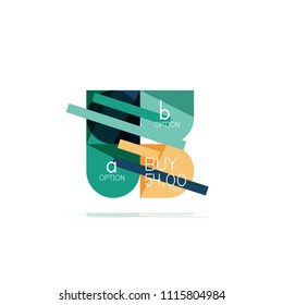 Minimal flat clean abstract option step infographic design element, geometric shapes - round squares, circles and lines layout with sample text, for business or web presentation, app or interface