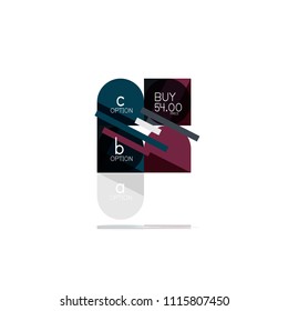 Minimal flat clean abstract option step infographic design element, geometric shapes - round squares, circles and lines layout with sample text, for business or web presentation, app or interface