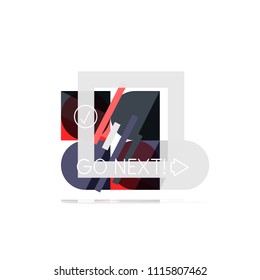 Minimal flat clean abstract option step infographic design element, geometric shapes - round squares, circles and lines layout with sample text, for business or web presentation, app or interface
