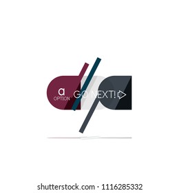 Minimal flat clean abstract option step infographic design element, geometric shapes - round squares, circles and lines layout with sample text, for business or web presentation, app or interface