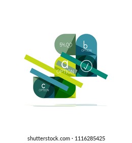 Mínimo diseño gráfico plano limpio y abstracto de opción paso elemento de diseño infográfico, formas geométricas - cuadrados redondos, círculos y diseño de líneas con texto de ejemplo, para presentación empresarial o web, aplicación o interfaz