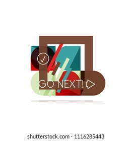 Minimal flat clean abstract option step infographic design element, geometric shapes - round squares, circles and lines layout with sample text, for business or web presentation, app or interface