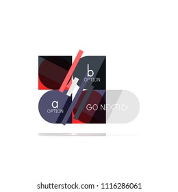 Minimal flat clean abstract option step infographic design element, geometric shapes - round squares, circles and lines layout with sample text, for business or web presentation, app or interface
