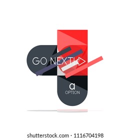 Minimal flat clean abstract option step infographic design element, geometric shapes - round squares, circles and lines layout with sample text, for business or web presentation, app or interface