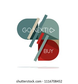Minimal flat clean abstract option step infographic design element, geometric shapes - round squares, circles and lines layout with sample text, for business or web presentation, app or interface