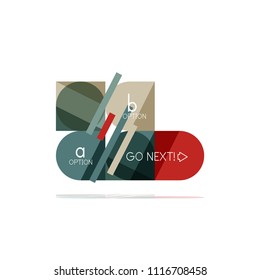 Mínimo diseño gráfico plano limpio y abstracto de opción paso elemento de diseño infográfico, formas geométricas - cuadrados redondos, círculos y diseño de líneas con texto de ejemplo, para presentación empresarial o web, aplicación o interfaz