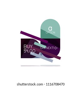 Minimal flat clean abstract option step infographic design element, geometric shapes - round squares, circles and lines layout with sample text, for business or web presentation, app or interface