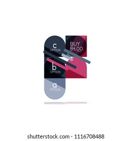 Mínimo diseño gráfico plano limpio y abstracto de opción paso elemento de diseño infográfico, formas geométricas - cuadrados redondos, círculos y diseño de líneas con texto de ejemplo, para presentación empresarial o web, aplicación o interfaz