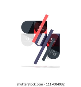 Mínimo diseño gráfico plano limpio y abstracto de opción paso elemento de diseño infográfico, formas geométricas - cuadrados redondos, círculos y diseño de líneas con texto de ejemplo, para presentación empresarial o web, aplicación o interfaz