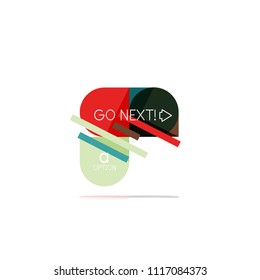 Minimal flat clean abstract option step infographic design element, geometric shapes - round squares, circles and lines layout with sample text, for business or web presentation, app or interface