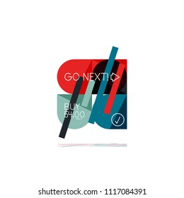 Minimal flat clean abstract option step infographic design element, geometric shapes - round squares, circles and lines layout with sample text, for business or web presentation, app or interface
